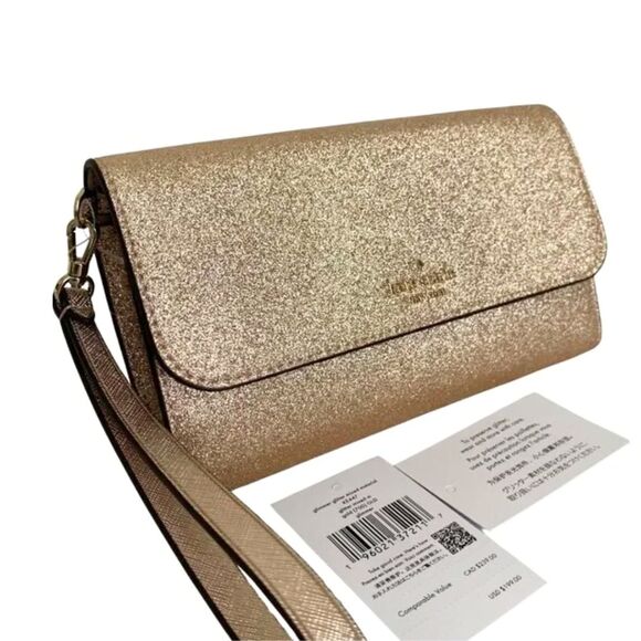 Kate Spade Gold Tone Glitter Glimmer Flap Wristlet Wallet NEW - Picture 1 of 9